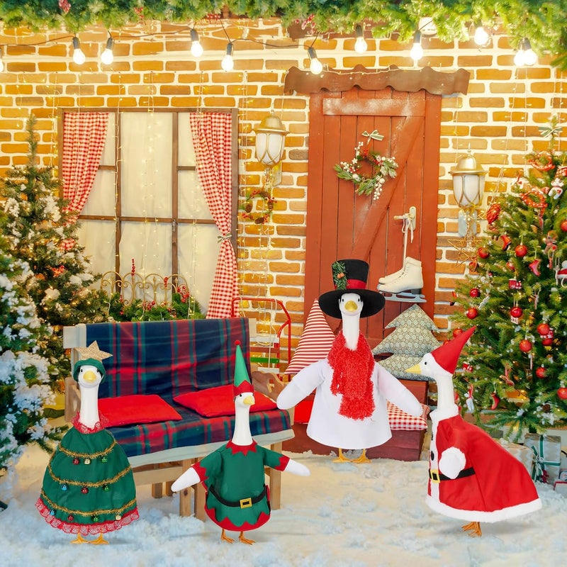 Bafeil 4 Sets Christmas Porch Goose Outfits for 23 Inch Lawn Statue, Costume Christmas Tree Elf for Cement Plastic Goose Statue, Xmas Claus Sculpture Clothes for Garden Yard Patio Xmas Holiday Party Decor - Image 5